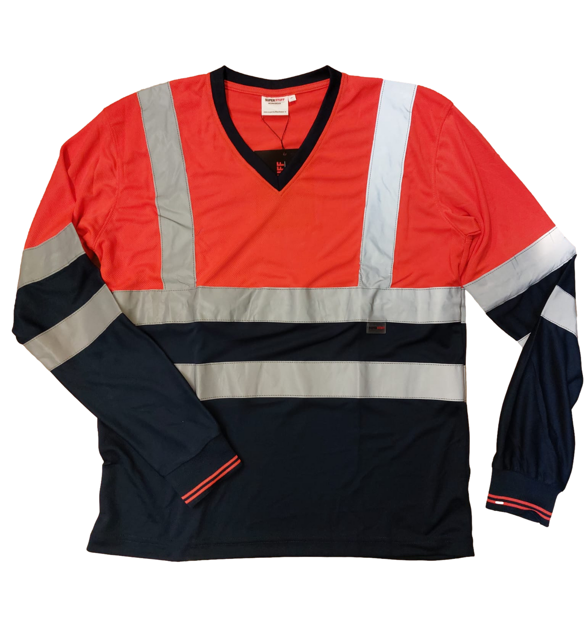 Hi Vis Two Tone Long Sleeve V-Neck T-Shirt - Yellow/Navy - Back View - SuperStuff Workwear