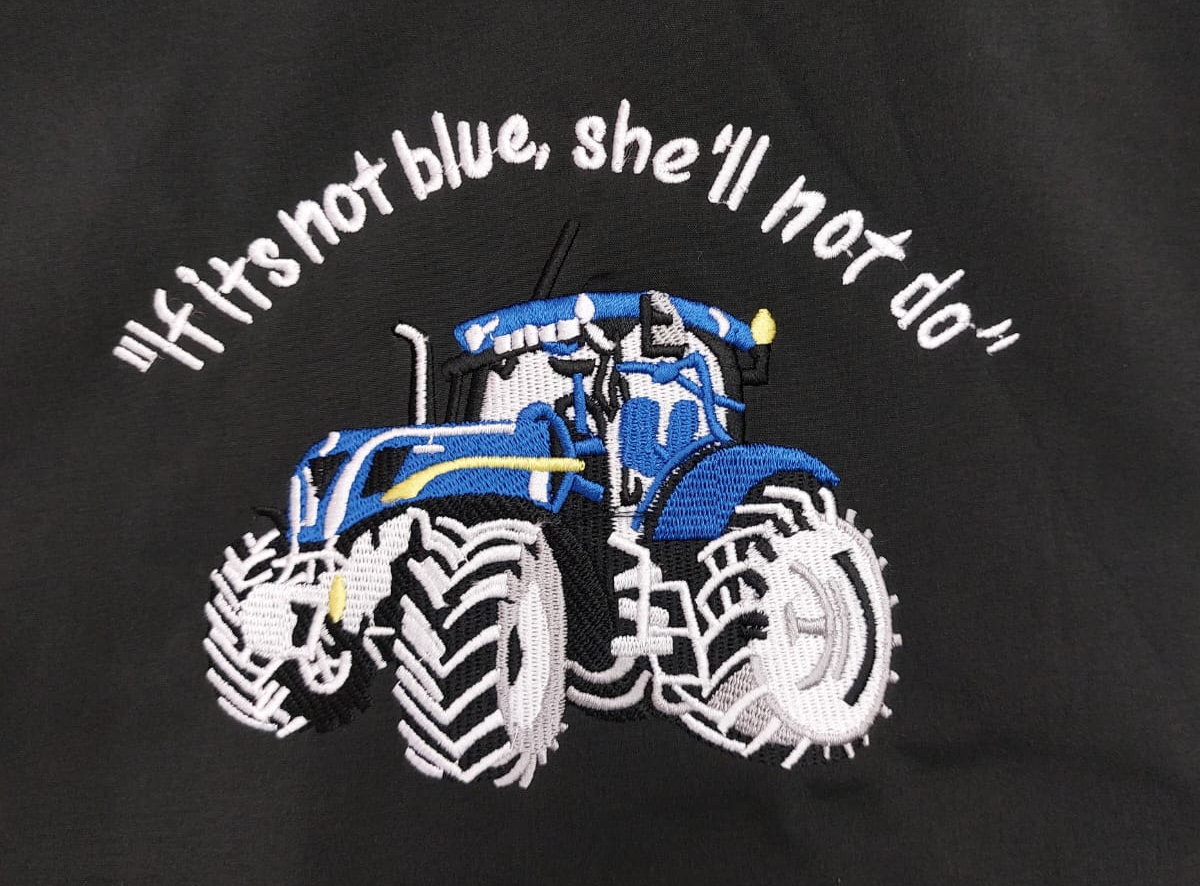 Blue Tractor Embroidered Adults Softshell Jacket - Side View - SuperStuff Workwear