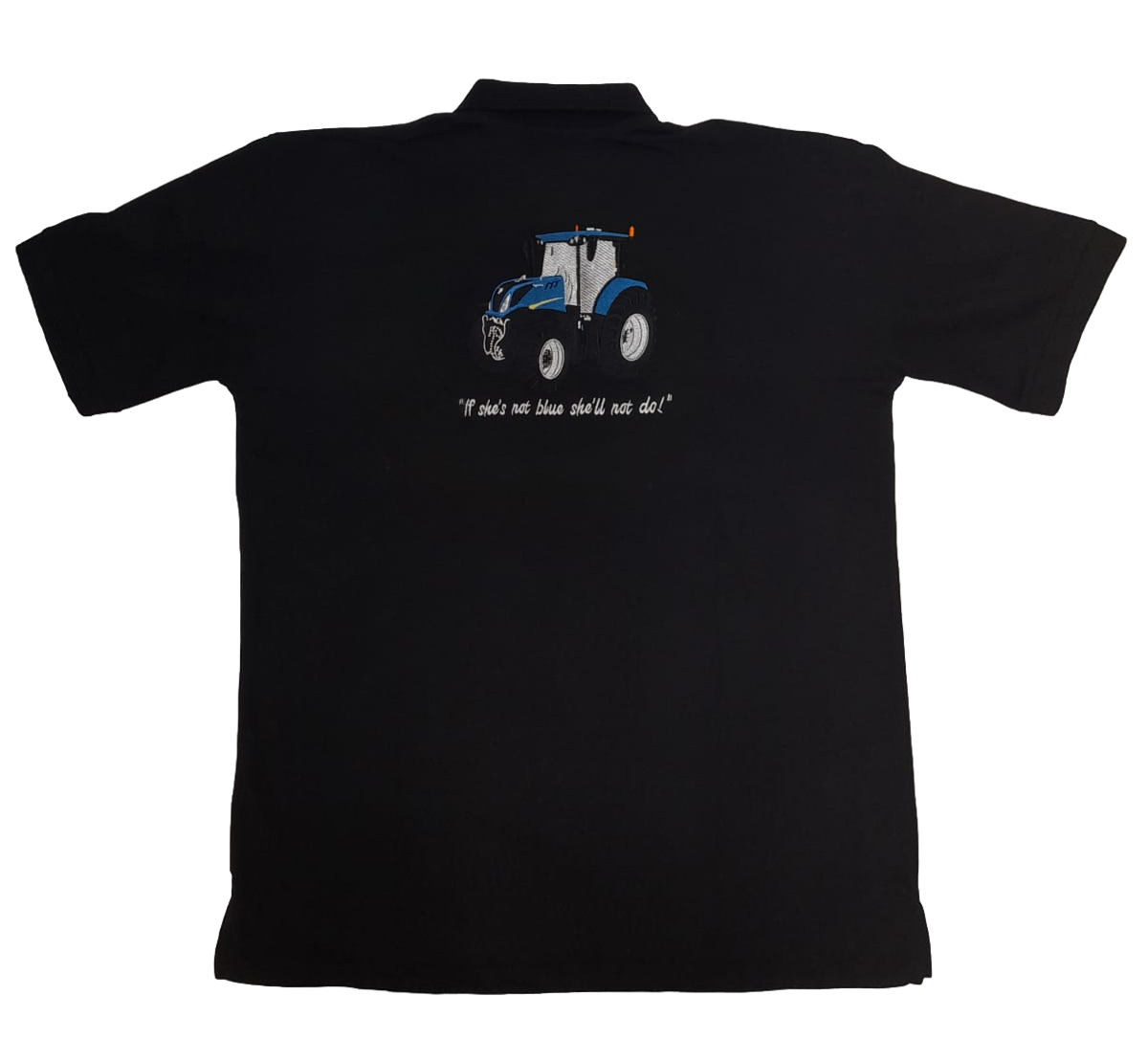 Mens Blue Tractor Polo Shirt - Back View - SuperStuff Workwear