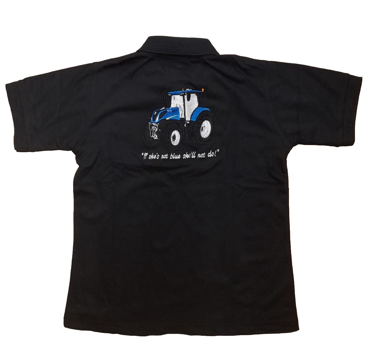 Kids Blue Tractor Polo - Back View - SuperStuff Workwear