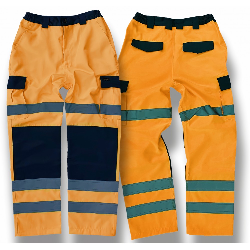 Kapton® High Visibility Polycotton Cargo Combat Work Trousers - Yellow/Navy - Close Up - SuperStuff Workwear