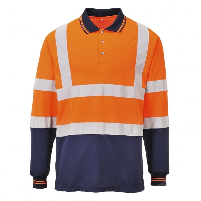 Hivis Two Tone Long Sleeve Polo Shirt EN ISO 20471 - Yellow/Navy - Back View - SuperStuff Workwear