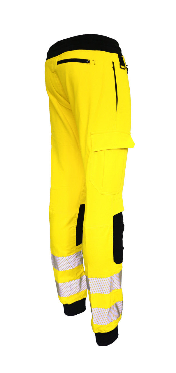 Hi Vis Yellow Stretch Jogger Bottom - Back View - SuperStuff Workwear