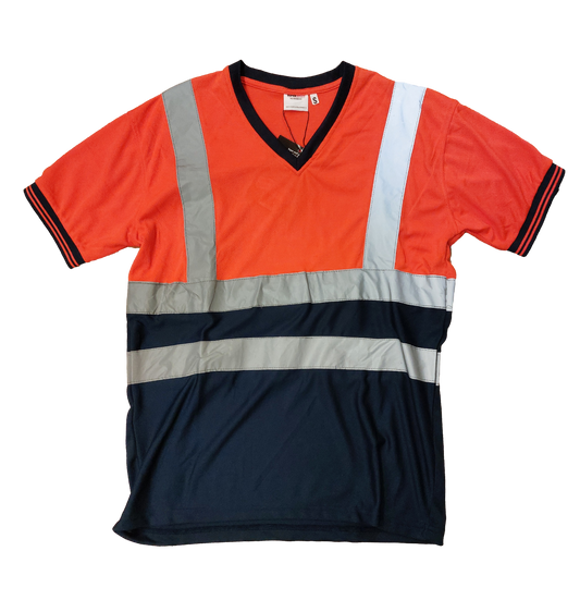 Hi Vis Two Tone T-Shirt V-Neck - Orange/Navy - SuperStuff Workwear