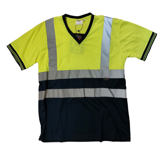 Hi Vis Two Tone T-Shirt V-Neck - Orange/Navy - Back View - SuperStuff Workwear