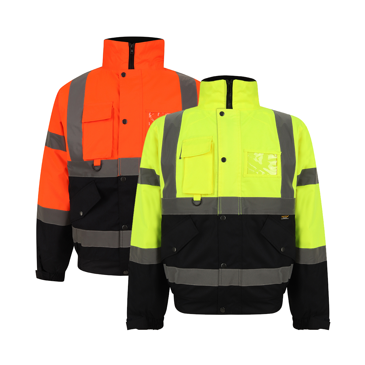 Hi Vis 2 Tone Bomber Jacket EN ISO 20471 - Yellow/Navy - Side View - SuperStuff Workwear