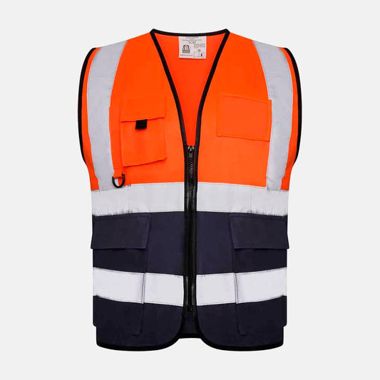 Hi Vis Executive Utility Two Tone Safety Vest Orange/Navy - SuperStuff Workwear