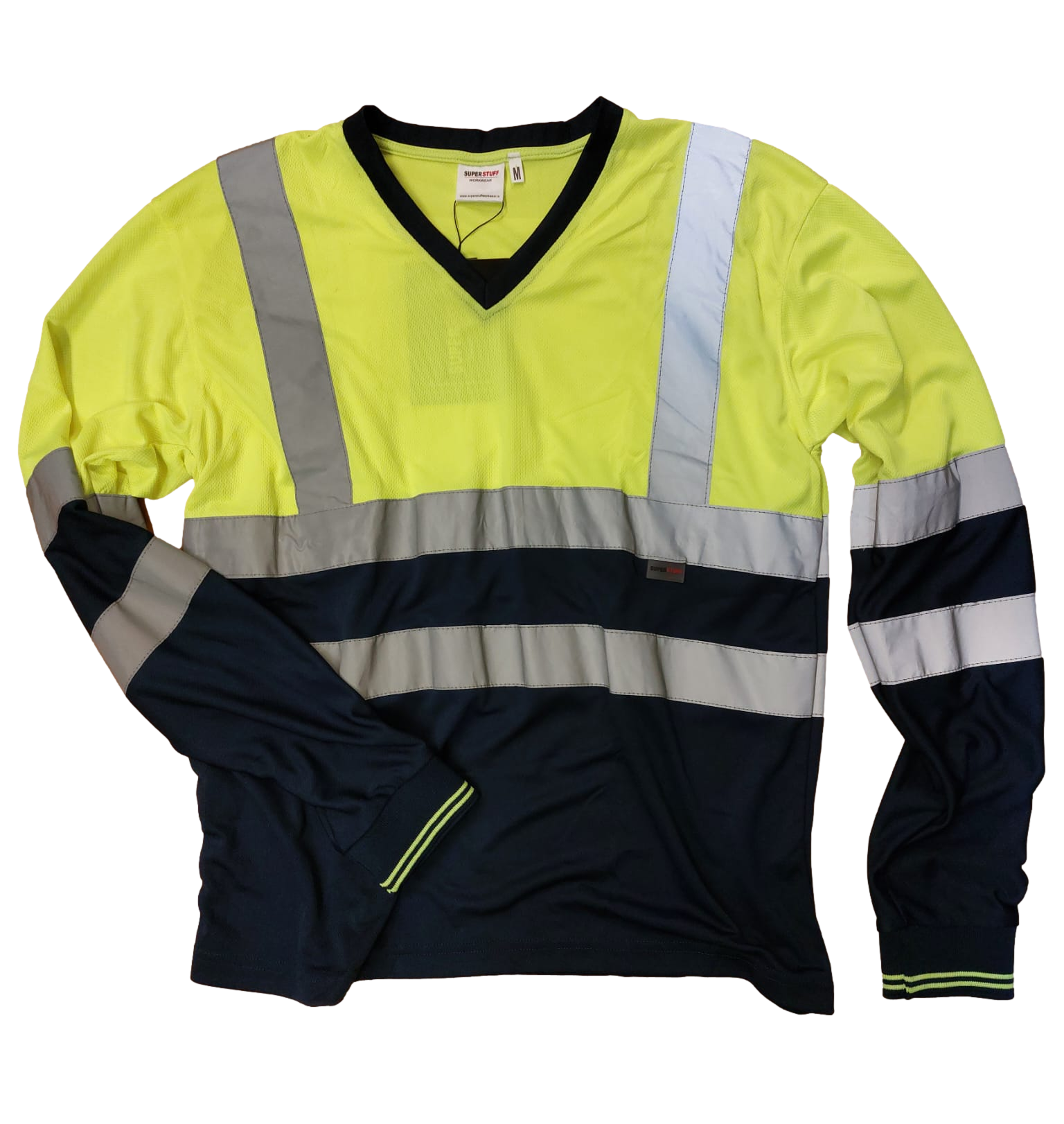 Hi Vis Two Tone Long Sleeve V-Neck T-Shirt - Yellow/Navy - SuperStuff Workwear