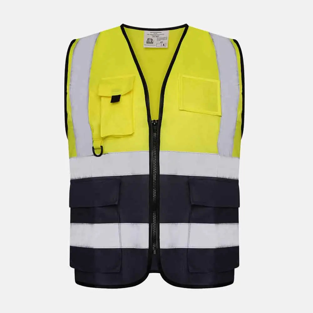 Hi Vis Executive Utility Two Tone Safety Vest Orange/Navy - Back View - SuperStuff Workwear