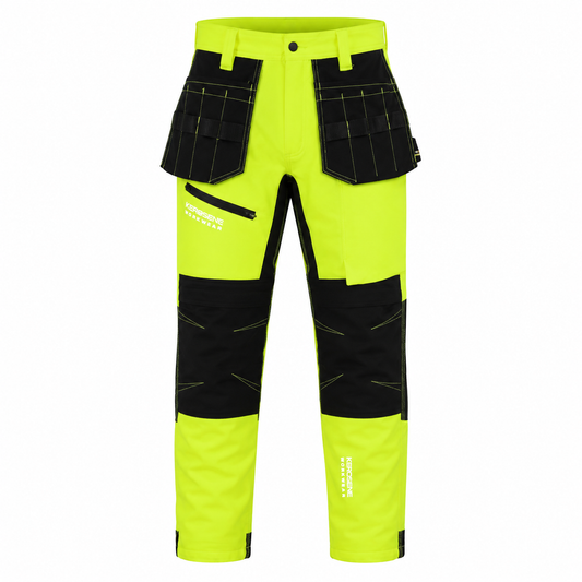 Yellow/Navy Flourescent Softshell Stretch Work Trousers